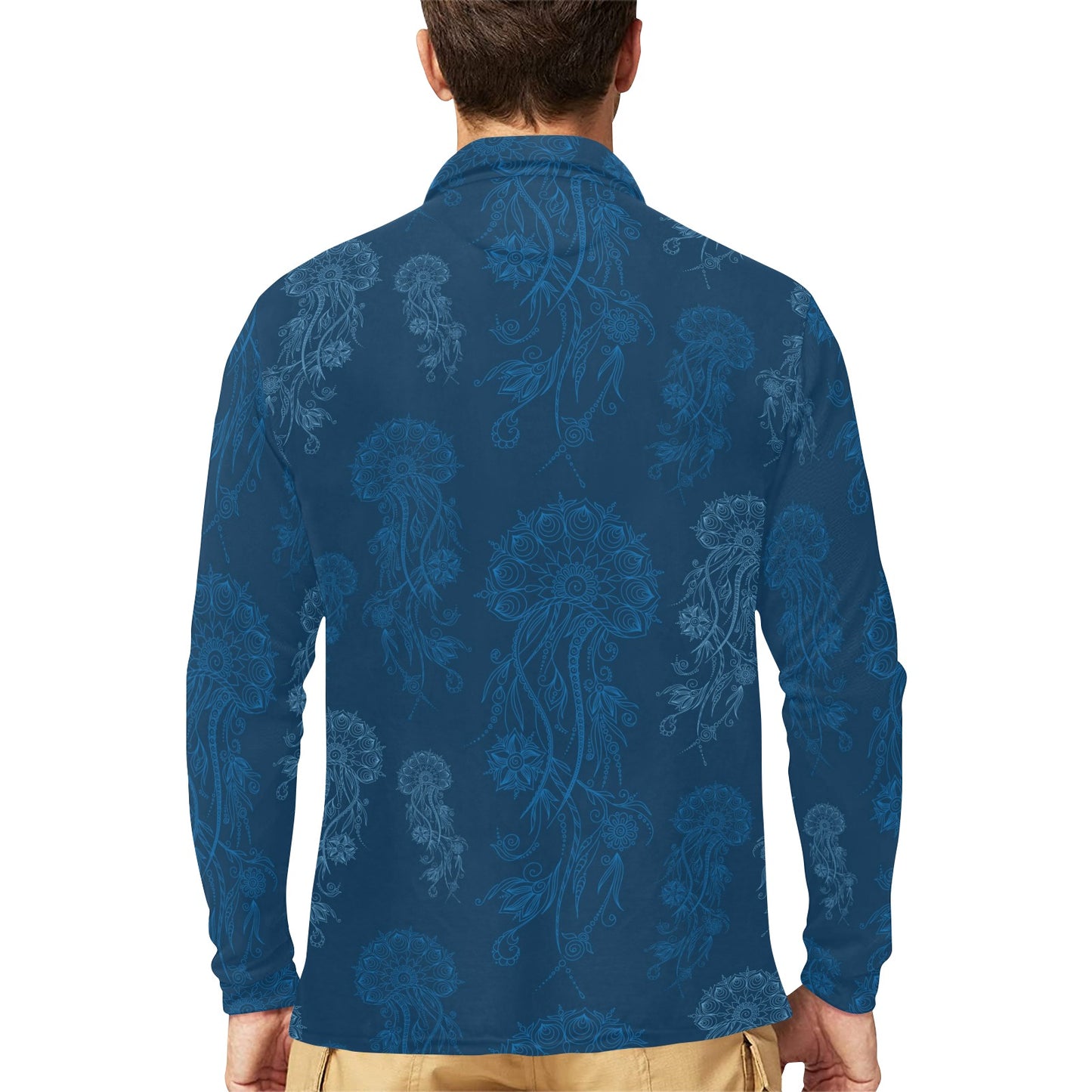 Jellyfish Pattern Print Design 01 Long Sleeve Polo Shirt For Men's