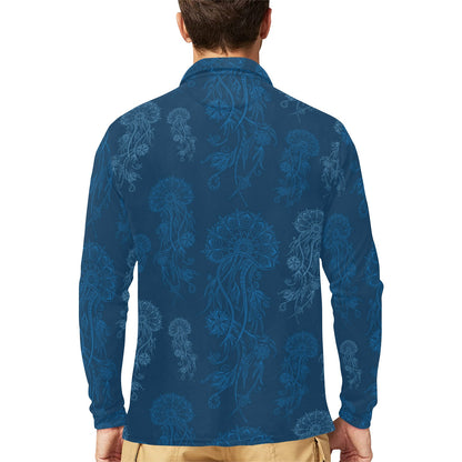 Jellyfish Pattern Print Design 01 Long Sleeve Polo Shirt For Men's
