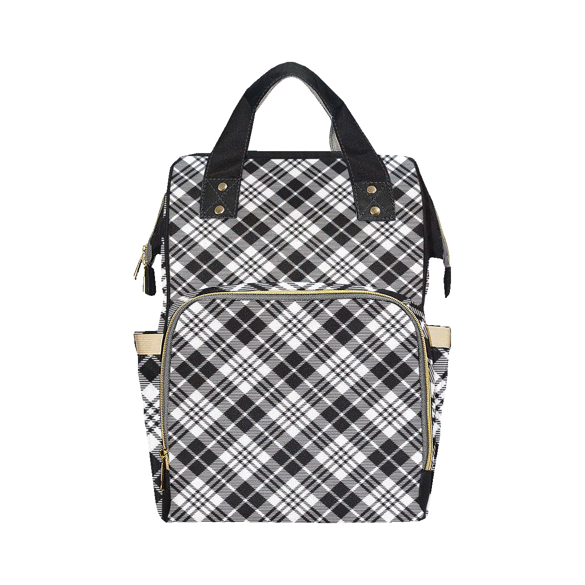 Plaid Black White Pattern Print Design A02 Diaper Bag Backpack