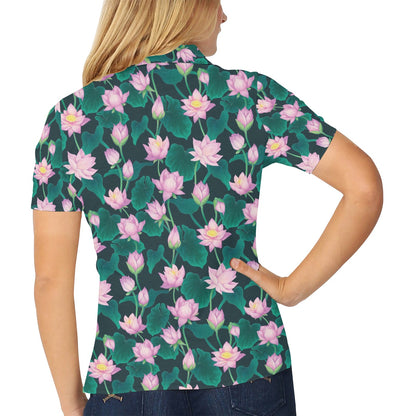 Water Lily Print Design LKS302 Women's Polo Shirt