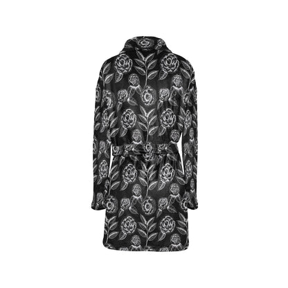 Camellia Pattern Print Design 02 Women's Fleece Robe
