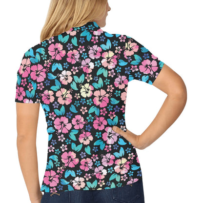 Pink Hibiscus Hawaiian Flower Women's Polo Shirt