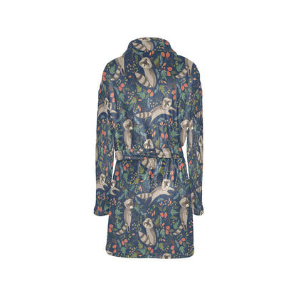 Raccoon Pattern Print Design A02 Women's Fleece Robe