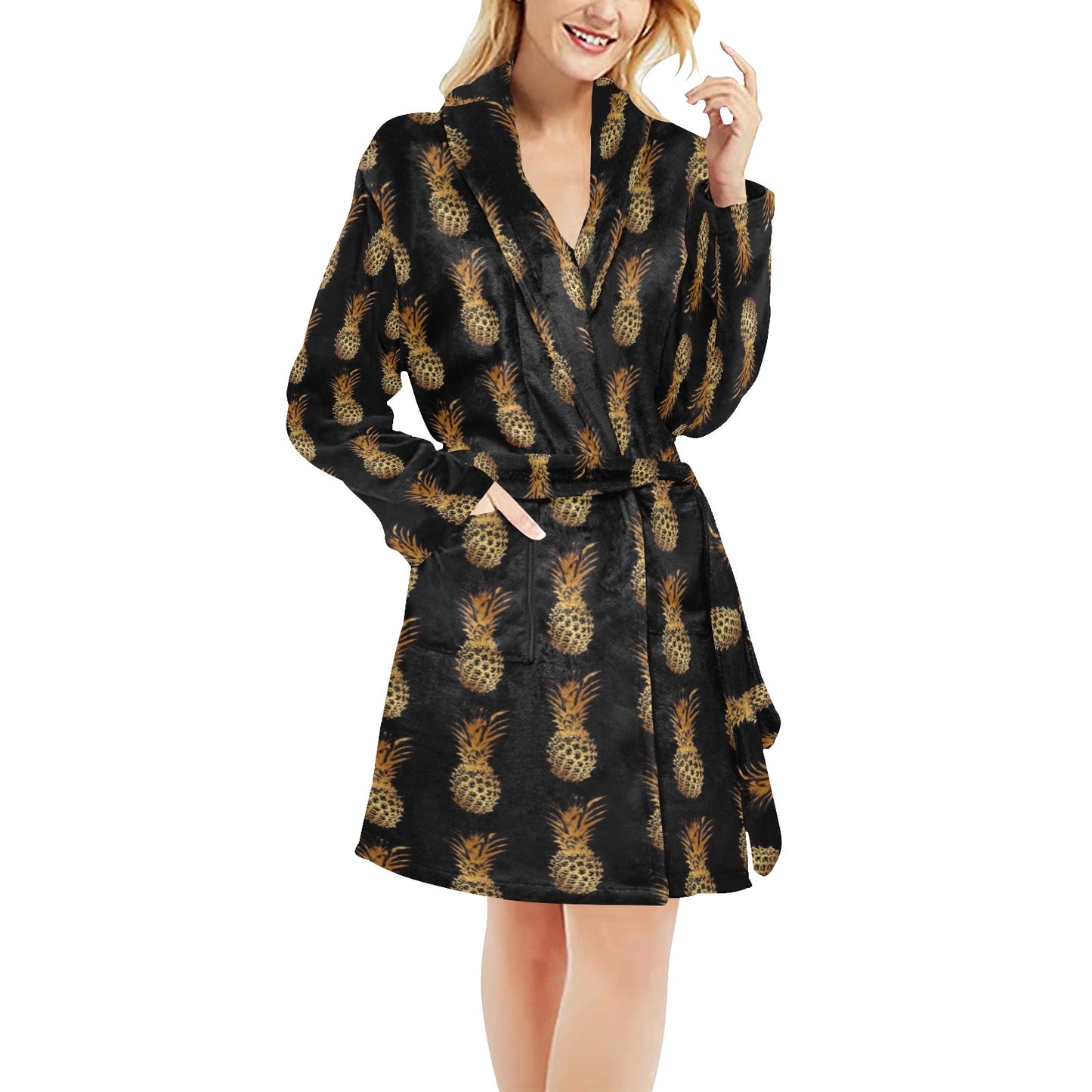 Pineapple Pattern Print Design A02 Women's Fleece Robe