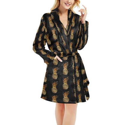 Pineapple Pattern Print Design A02 Women's Fleece Robe