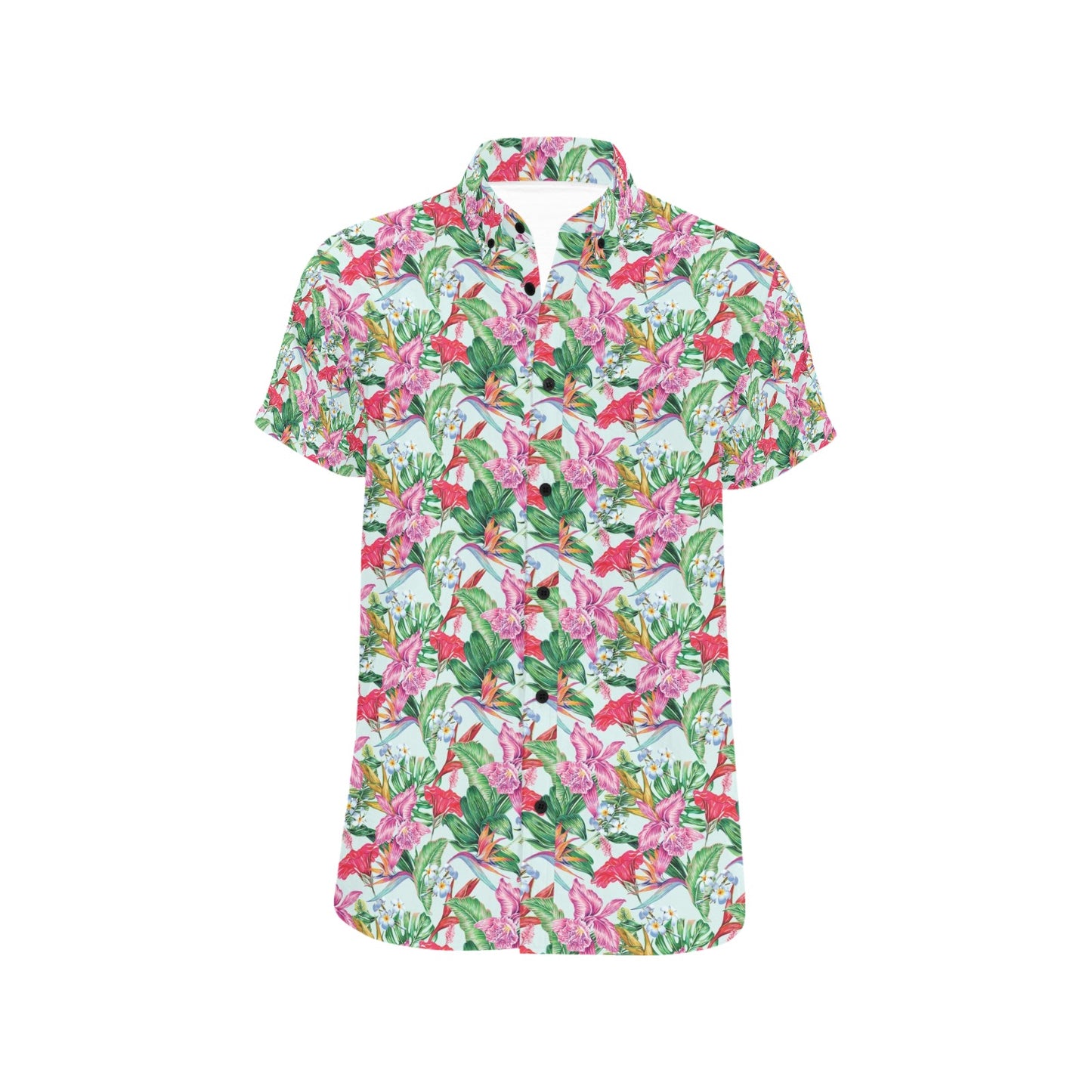 Tropical Flower Print Design LKS304 Men Short Sleeve Button Up Shirt