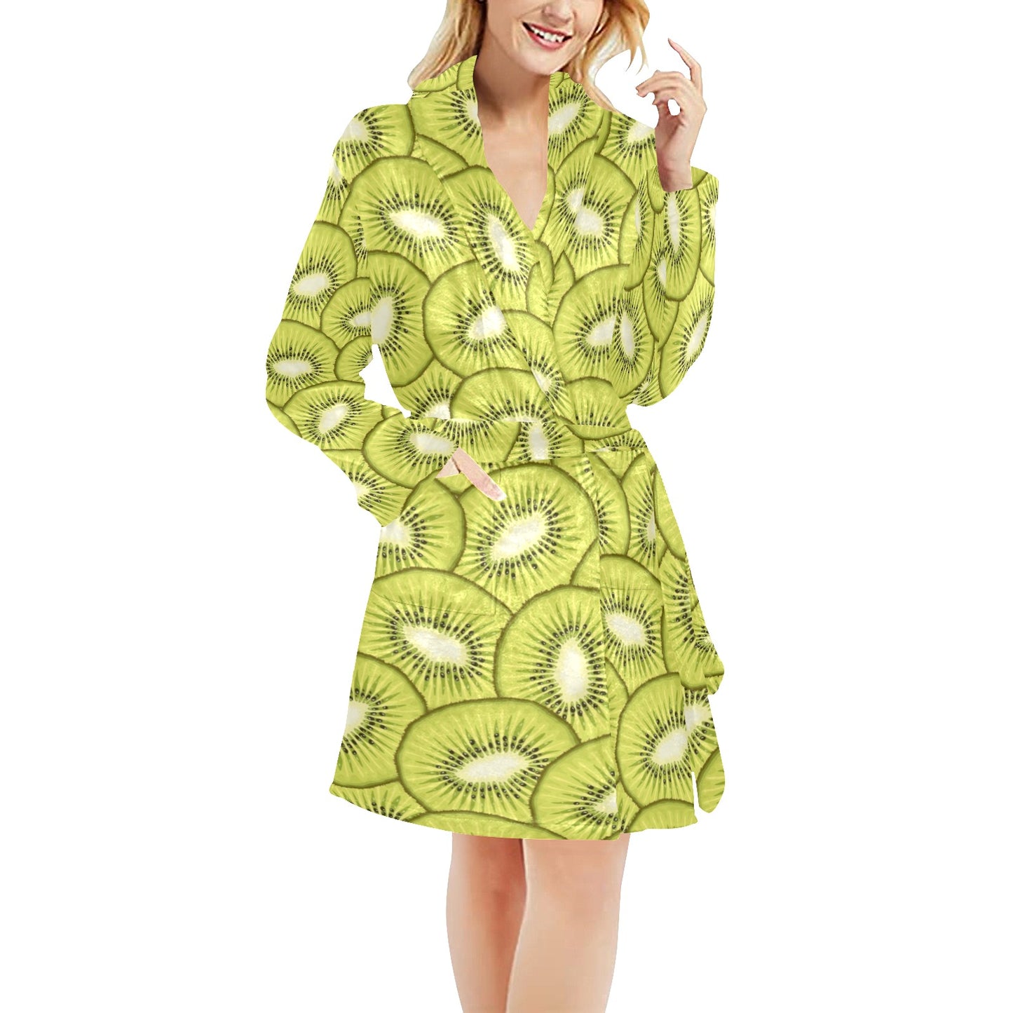 Kiwi Pattern Print Design KW07 Women's Fleece Robe
