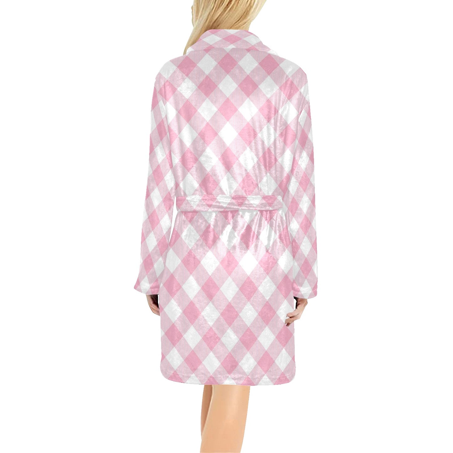Gingham Pink Pattern Print Design 02 Women's Fleece Robe