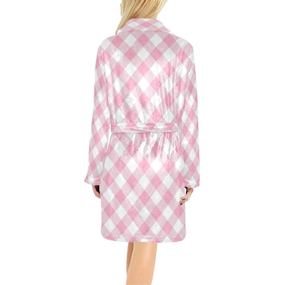 Gingham Pink Pattern Print Design 02 Women's Fleece Robe