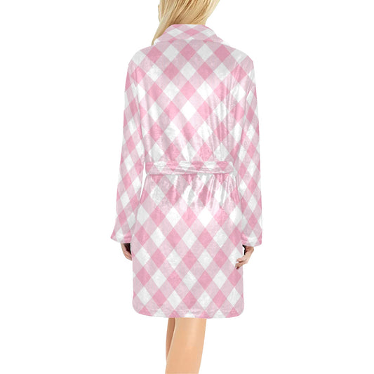 Gingham Pink Pattern Print Design 02 Women's Fleece Robe