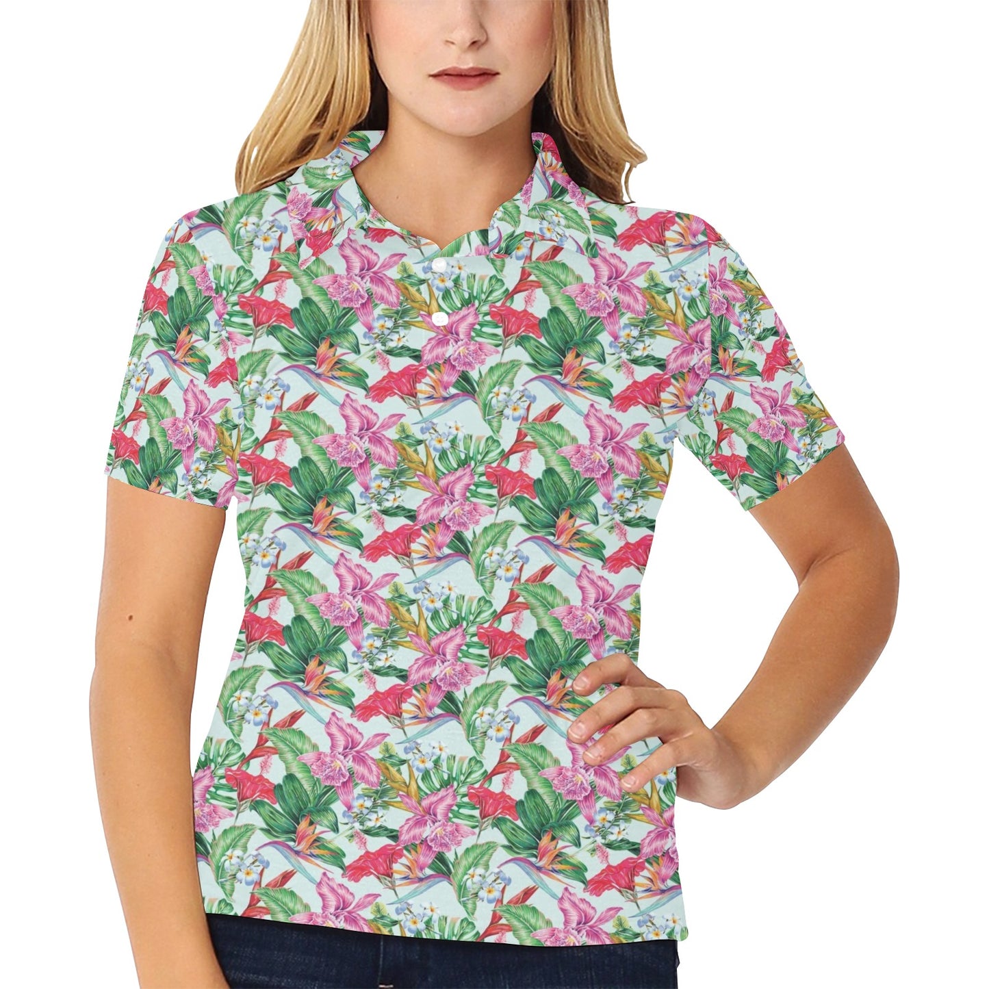 Tropical Flower Print Design LKS304 Women's Polo Shirt