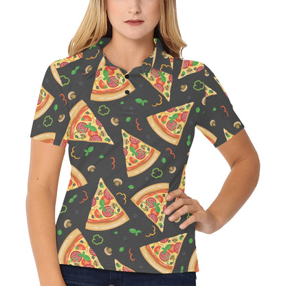 Pizza Pattern Print Design A02 Women's Polo Shirt