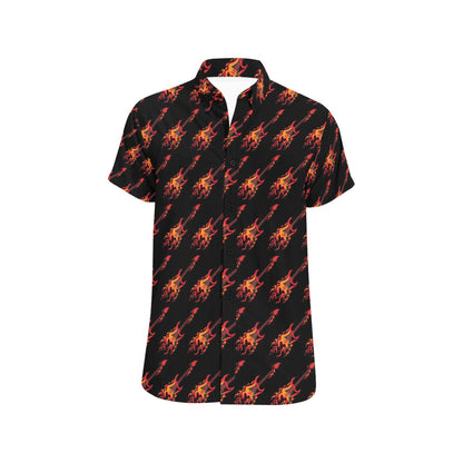 Electric Guitar Print Design LKS406 Men Short Sleeve Button Up Shirt