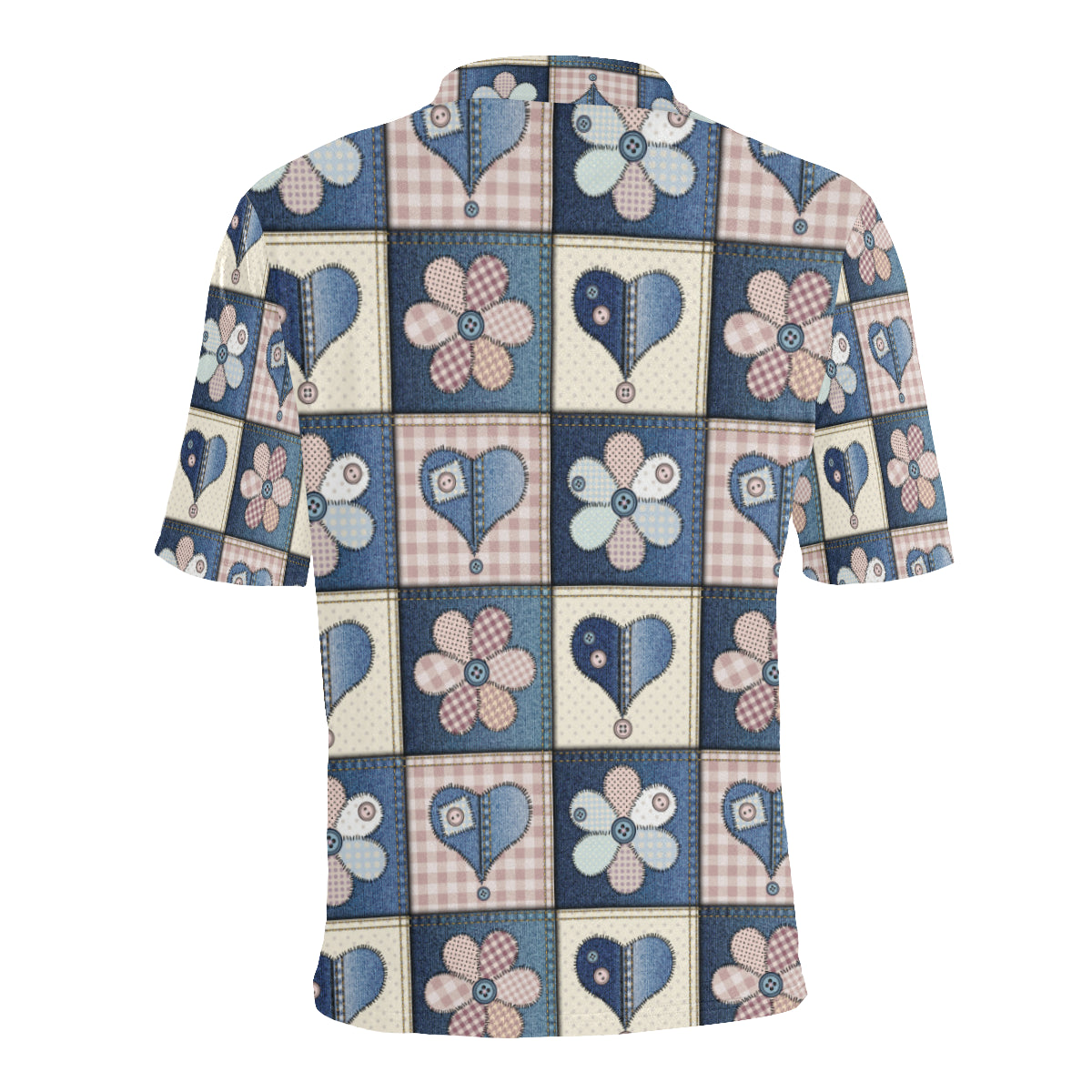 Patchwork Heart Flower Pattern Print Design 01 Men Polo Shirt