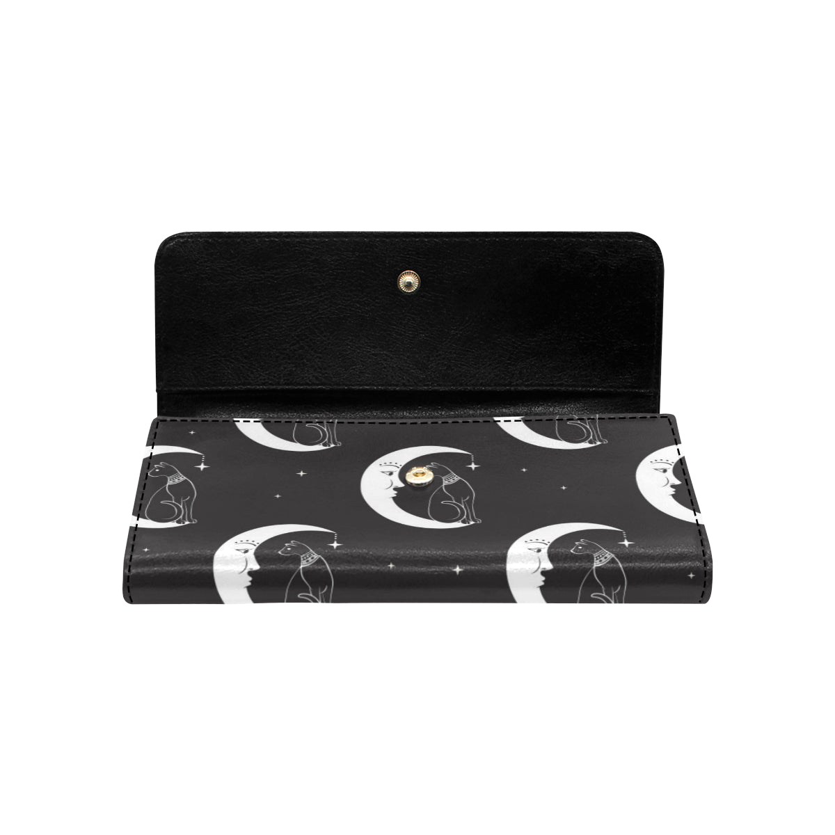 Moon with Cat Pattern Print Design 04 Women's Trifold Wallet
