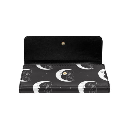 Moon with Cat Pattern Print Design 04 Women's Trifold Wallet