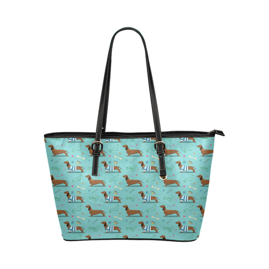 Dachshund Paw Decorative Print Pattern Leather Tote Bag