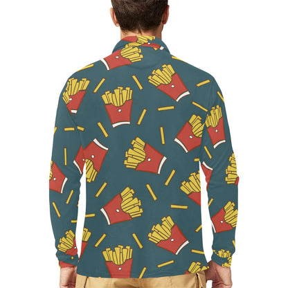 French Fried Pattern Print Design 04 Long Sleeve Polo Shirt For Men's