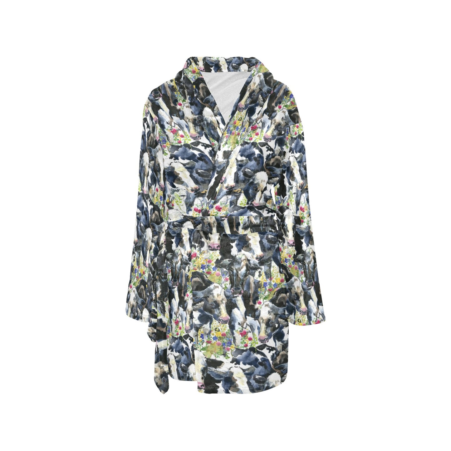 Cow Watercolor Print Pattern Women's Fleece Robe