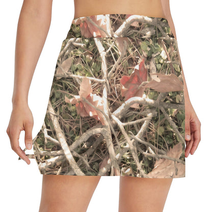 Camouflage Realistic Tree Authumn Print 17" Golf & Pickleball Skort with Pockets