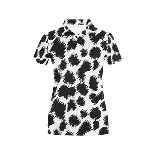 Cheetah Black Print Pattern Women's Polo Shirt