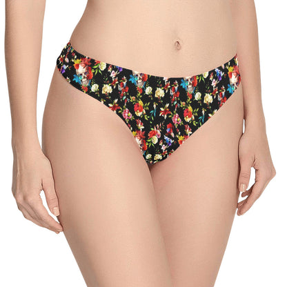 Skull Roses Flower Design Themed Print Women's Thongs