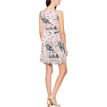 Sea Otter Pattern Print Design 02 Sleeveless Dress
