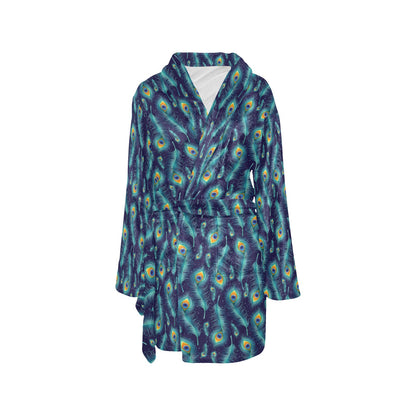 Peacock Feather Blue Design Print Women's Fleece Robe