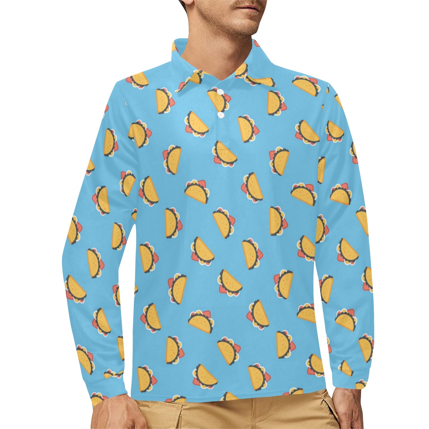 Taco Print Design LKS301 Long Sleeve Polo Shirt For Men's