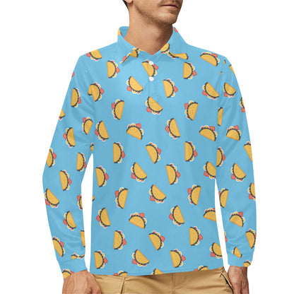 Taco Print Design LKS301 Long Sleeve Polo Shirt For Men's
