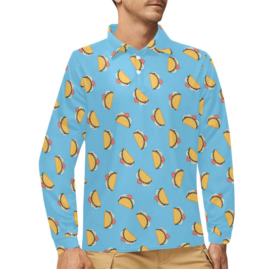 Taco Print Design LKS301 Long Sleeve Polo Shirt For Men's