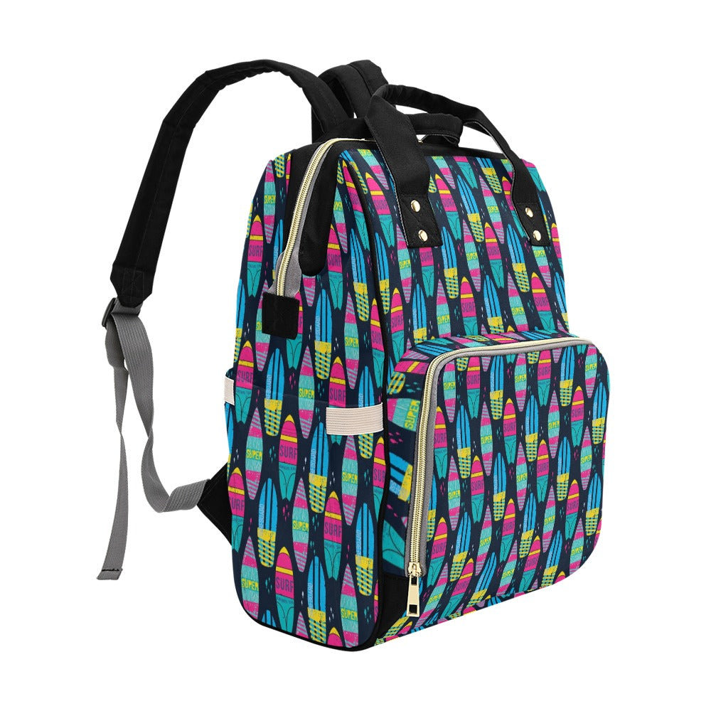 Surfboard Colorful Print Design LKS302 Diaper Bag Backpack
