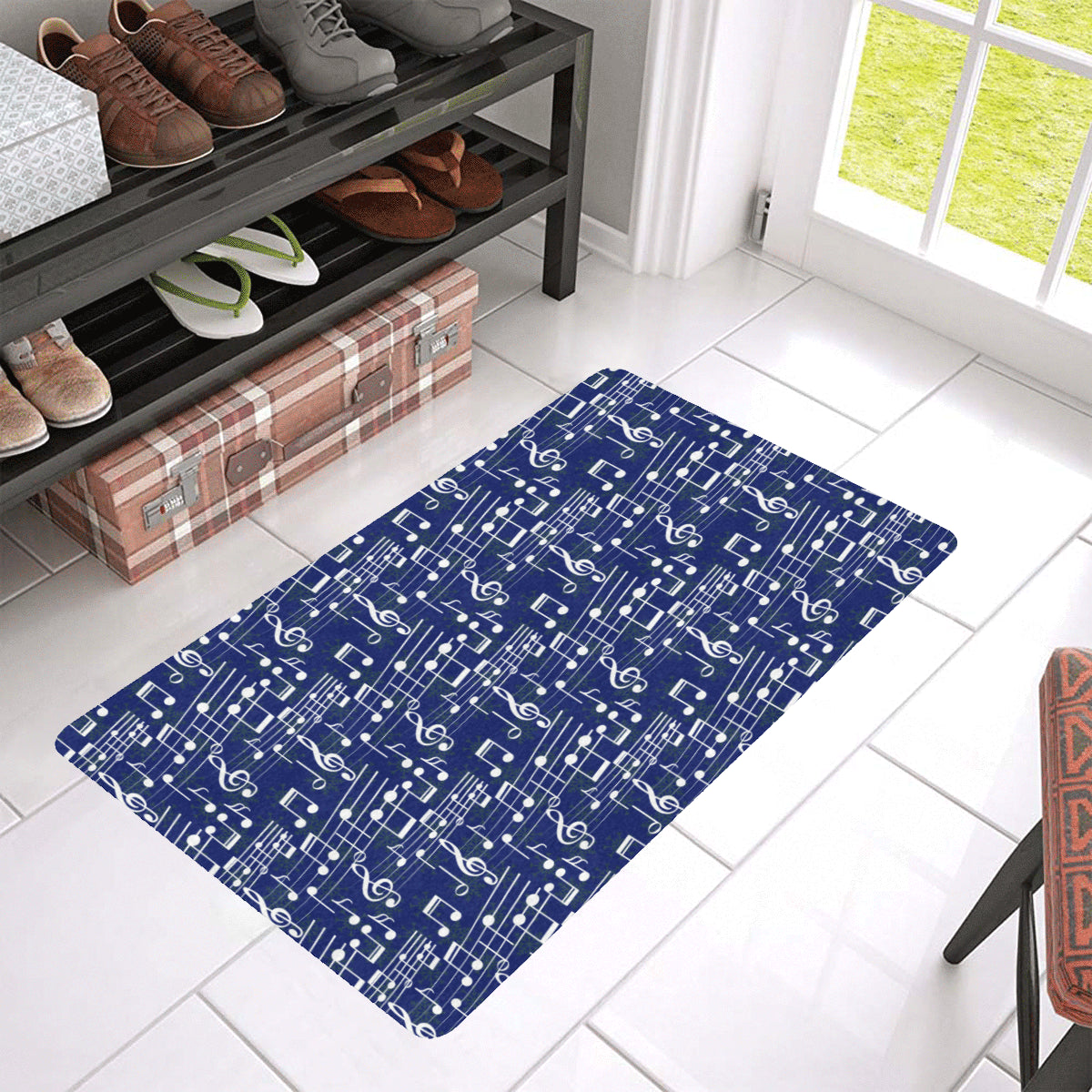 Music Note Blue Themed Print Rubber Doormat