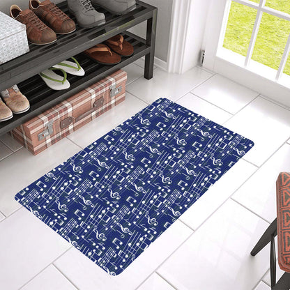 Music Note Blue Themed Print Rubber Doormat