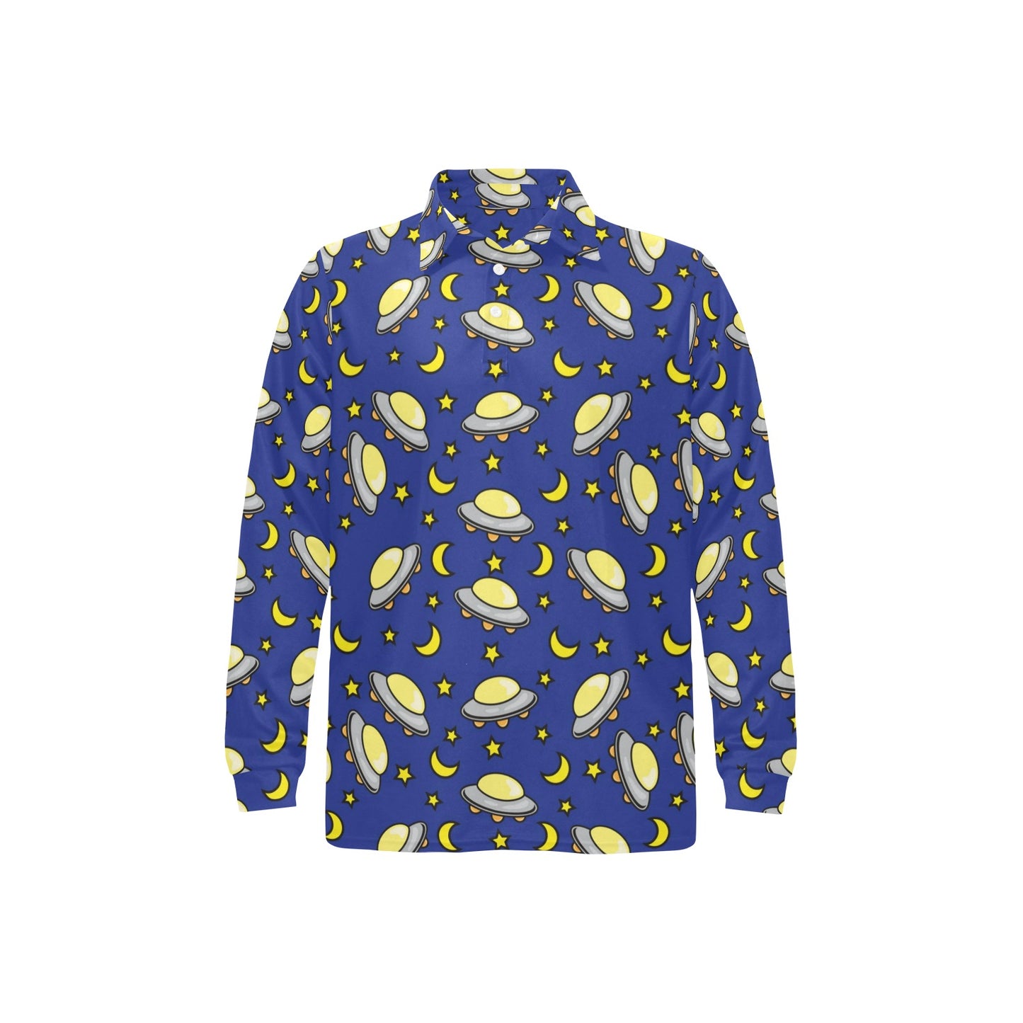 UFO Print Design LKS309 Long Sleeve Polo Shirt For Men's