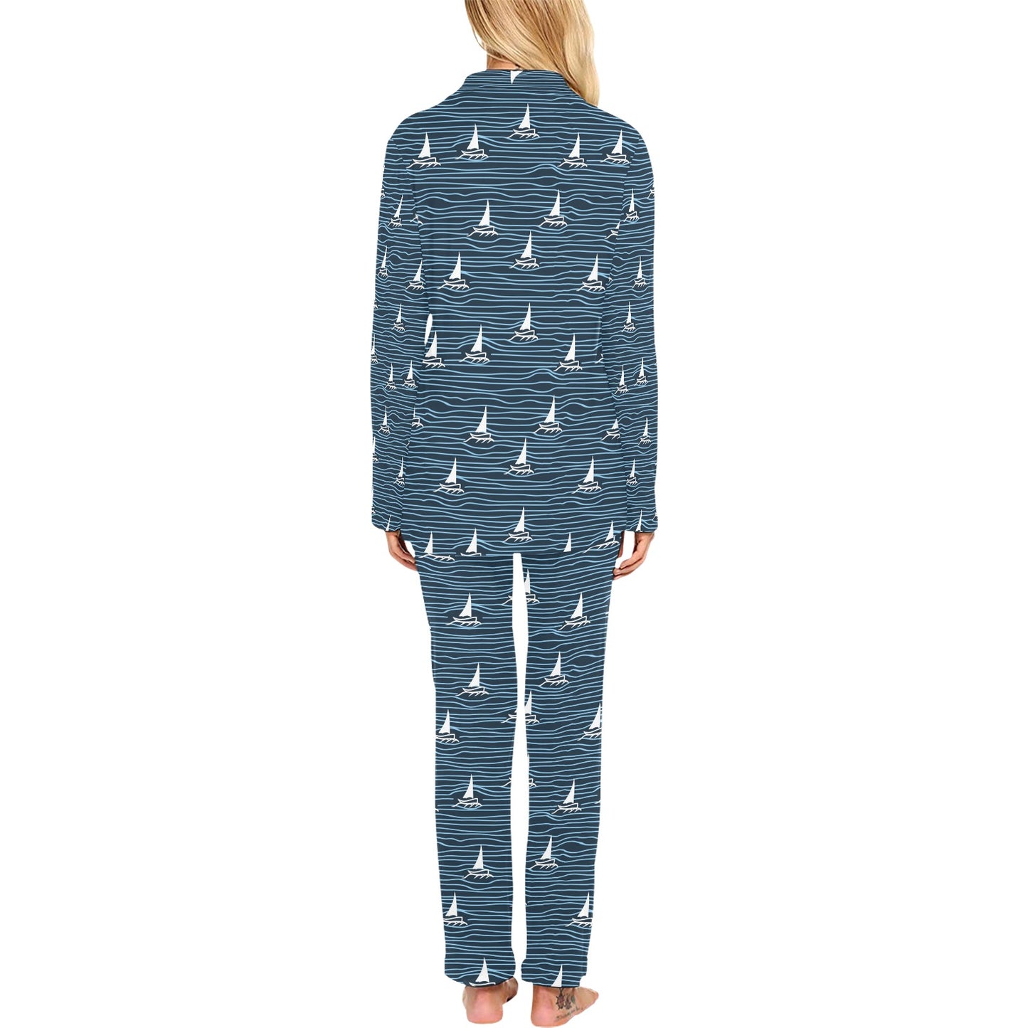 Sailboat Print Design LKS303 Women's Long Pajama Set