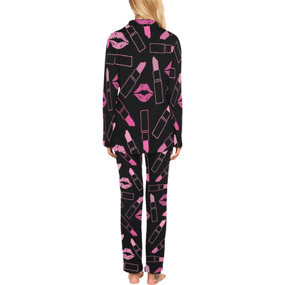 Lipstick Pink Pattern Print Design 01 Women's Long Pajama Set