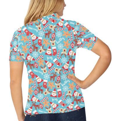 Santa Christmas Themed Print Design LKS306 Women's Polo Shirt
