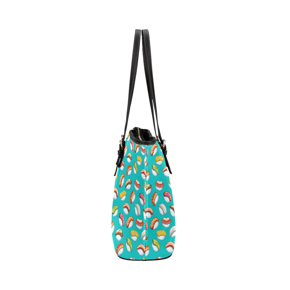 Sushi Themed Print Leather Tote Bag