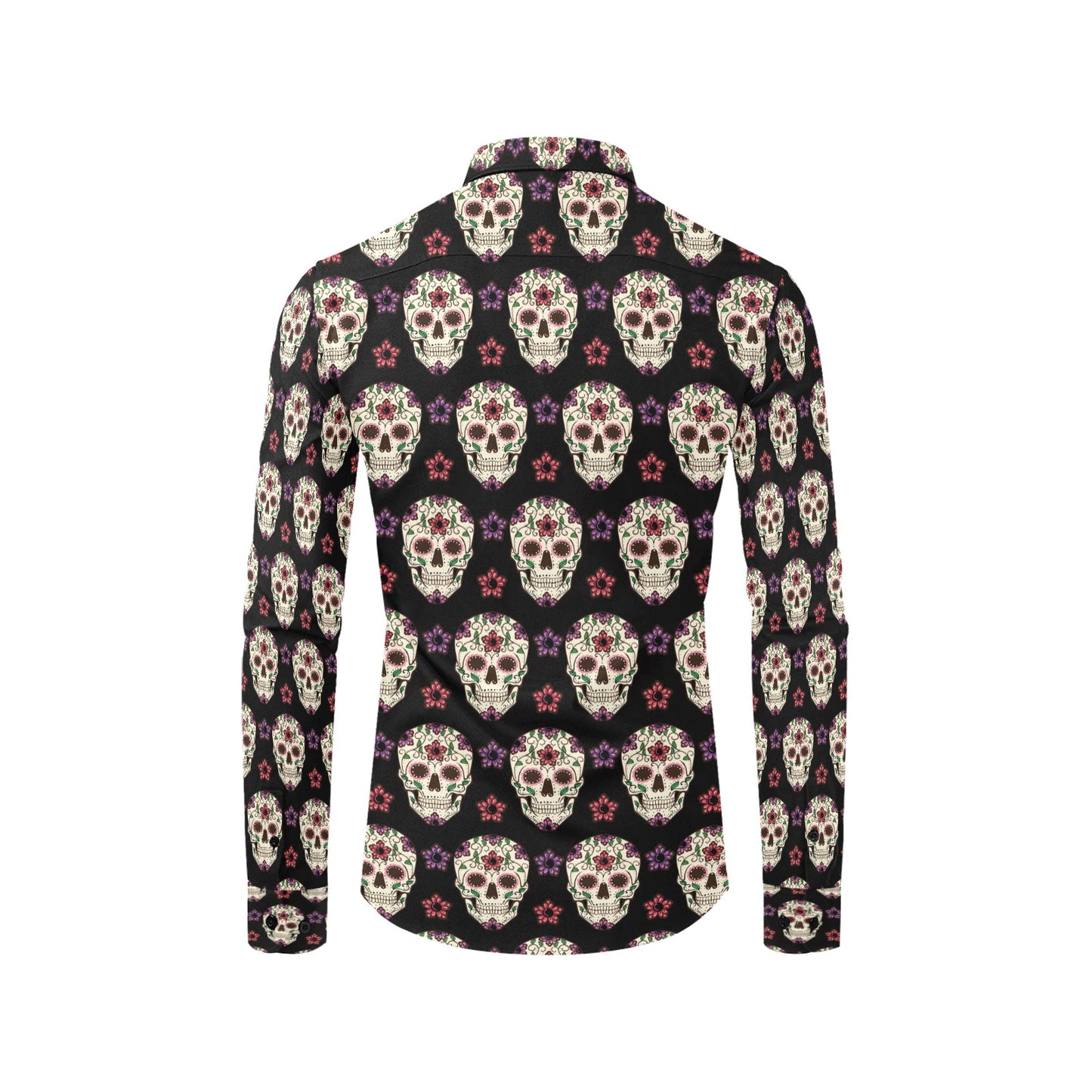 Sugar Skull Print Design LKS304 Men's Long Sleeve Dress Shirt