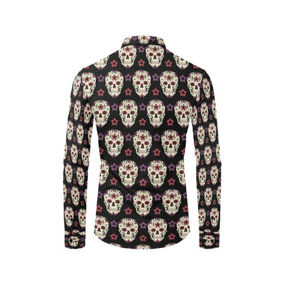 Sugar Skull Print Design LKS304 Men's Long Sleeve Dress Shirt