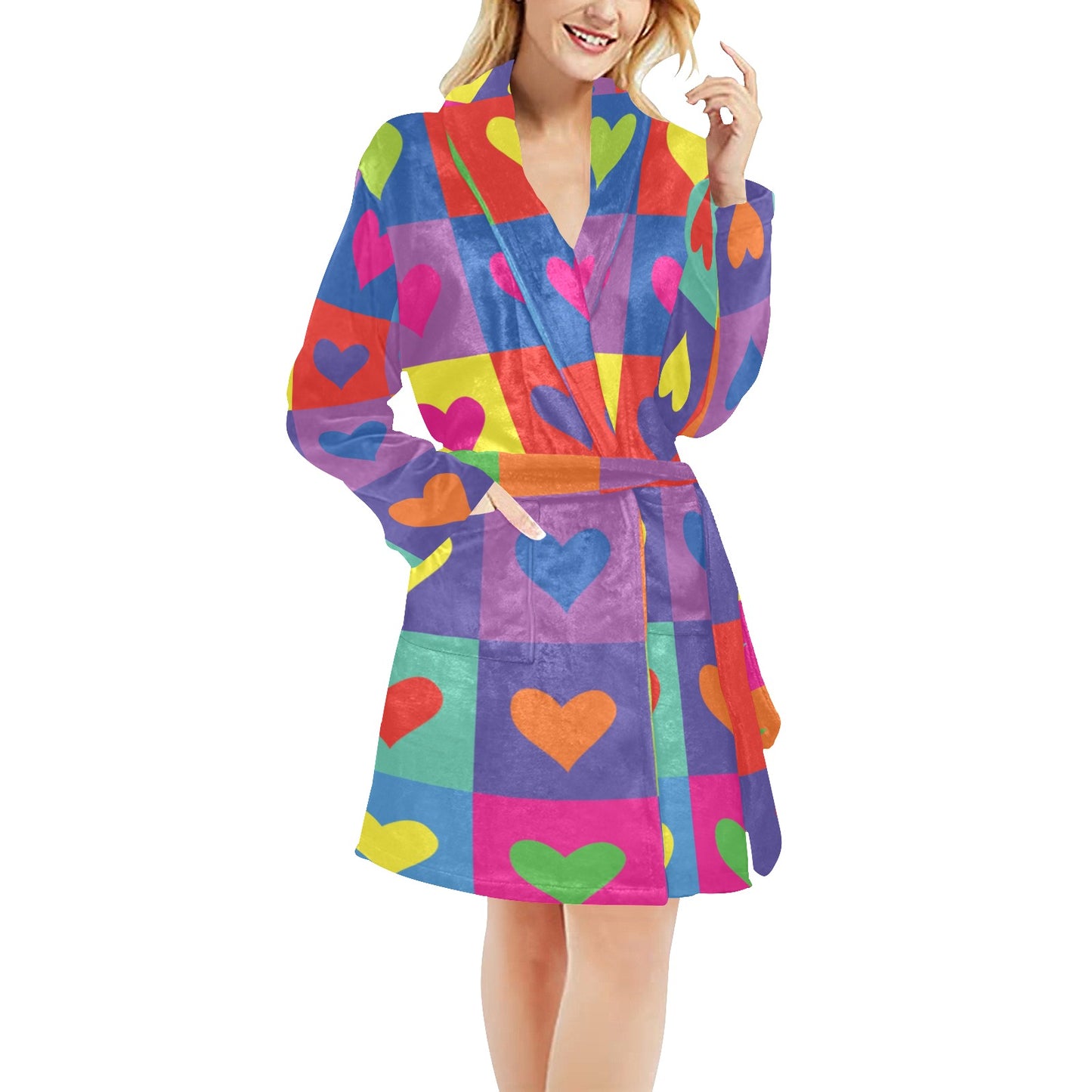 Pop Art Heart Pattern Print Design A01 Women's Fleece Robe