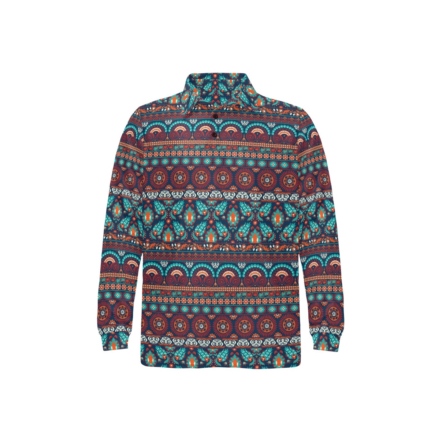 Suzani Print Design LKS302 Long Sleeve Polo Shirt For Men's