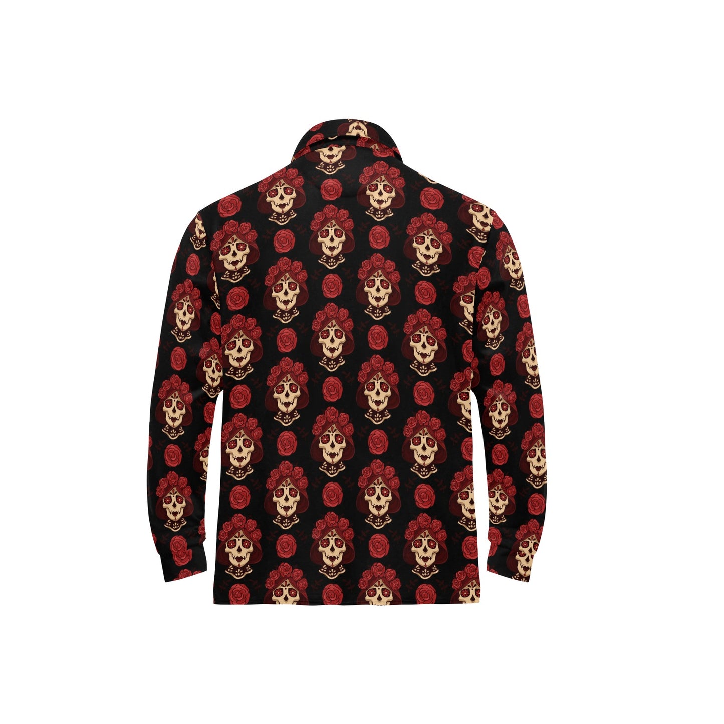 Day of the Dead Skull Girl Pattern Long Sleeve Polo Shirt For Men's