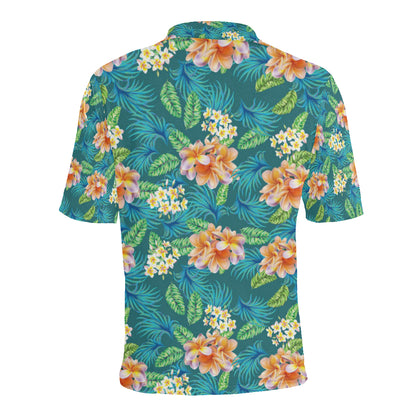 Plumeria Tropical Flower Design Print Men Polo Shirt