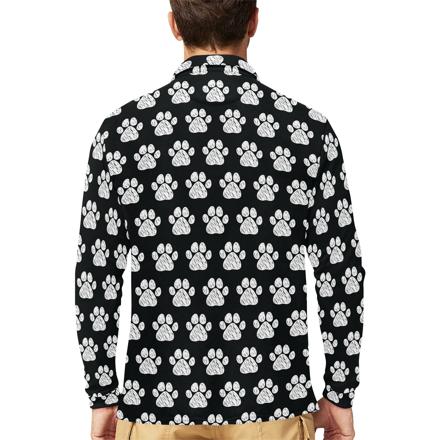 Paw Pattern Print Design A02 Long Sleeve Polo Shirt For Men's