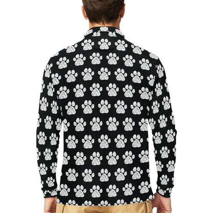 Paw Pattern Print Design A02 Long Sleeve Polo Shirt For Men's