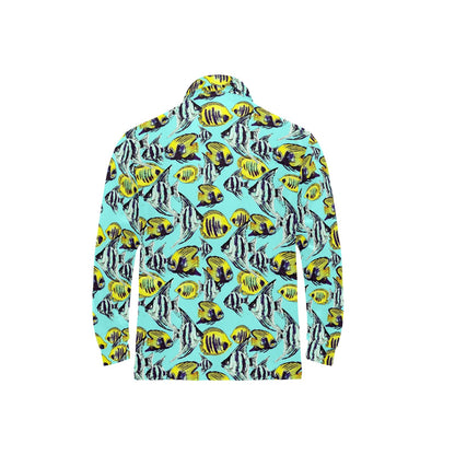 Angelfish Pattern Print Design 02 Long Sleeve Polo Shirt For Men's