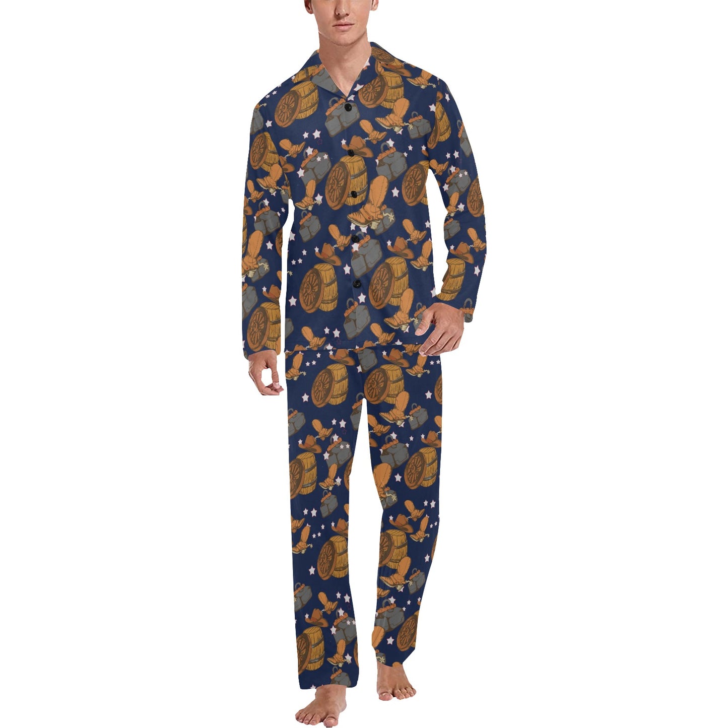 Cowboy Pattern Print Design 03 Men's Long Pajama Set