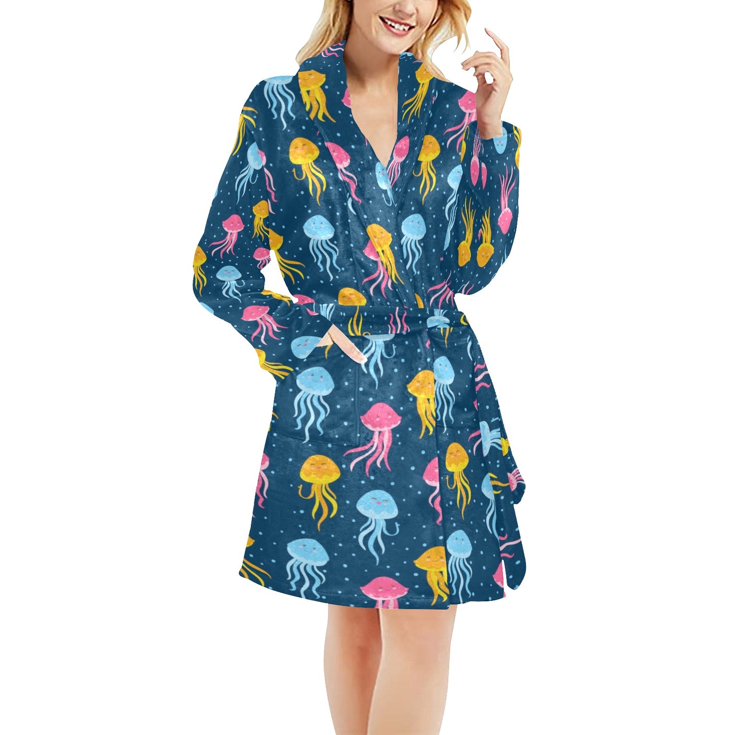Jellyfish Pattern Print Design 04 Women's Fleece Robe
